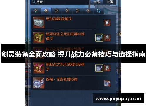 剑灵装备全面攻略 提升战力必备技巧与选择指南